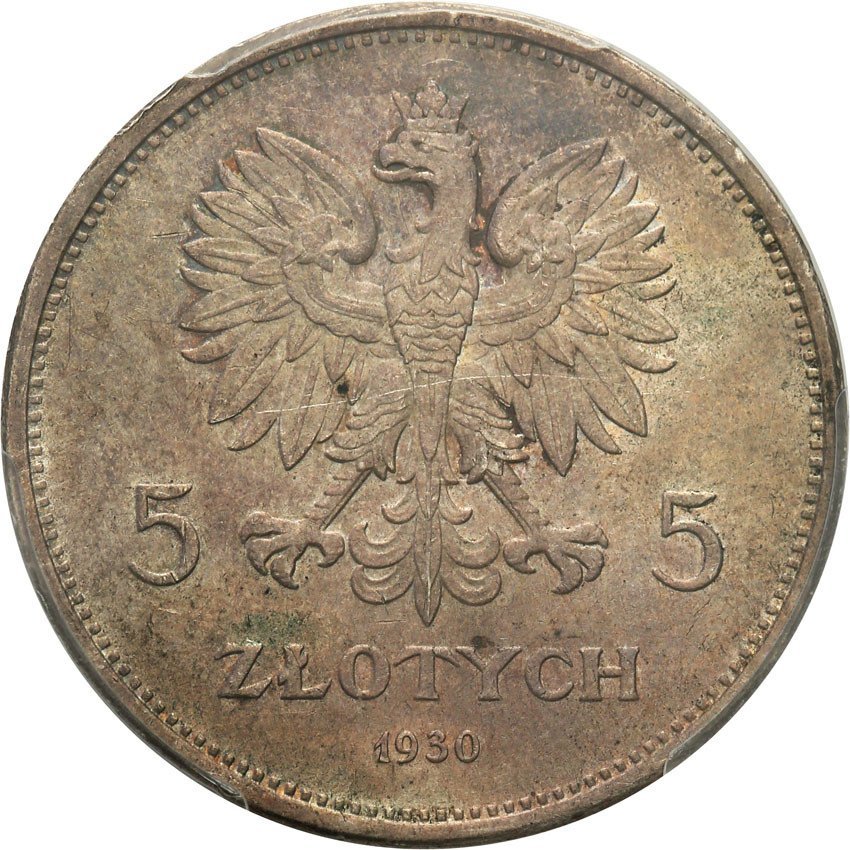 Polska II RP. 5 złotych 1930 Sztandar PCGS AU58